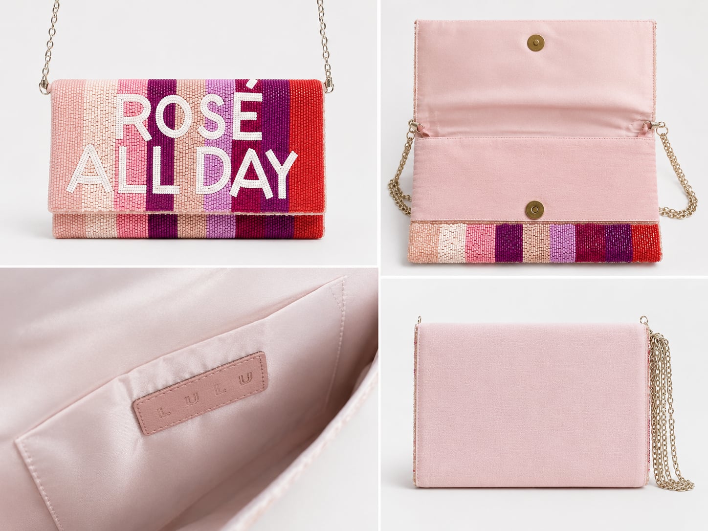 Lulus Rose All Day Multi Striped Beaded Clutch Bag 3