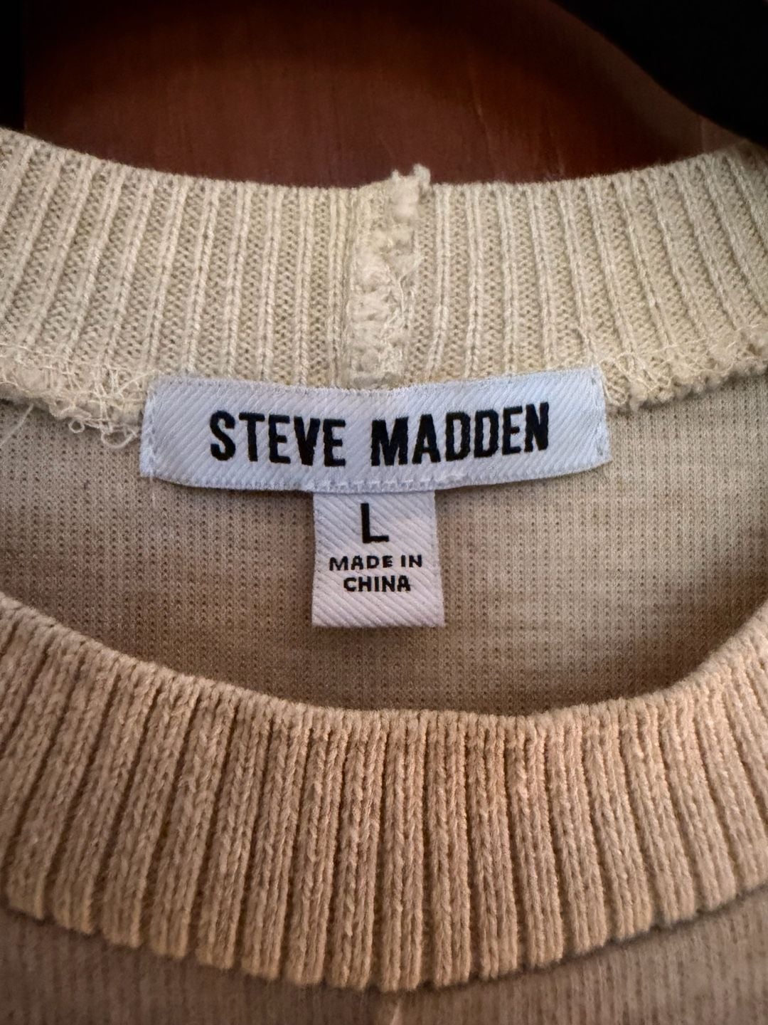Steve Madden Women's Short Sleeve Ribbed Crew Neck Sweater Dress in Beige 4