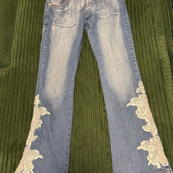 Younique Y2K Distressed Flared Bootcut Jeans with Lace Detail