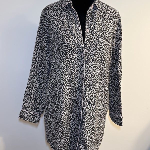 Victoria's Secret Snow Leopard Print Flannel Button-Down Sleepshirt