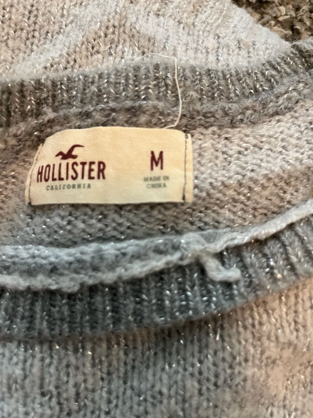 Hollister California Two-Toned Metallic Shimmer Raglan Knit Sweater 3