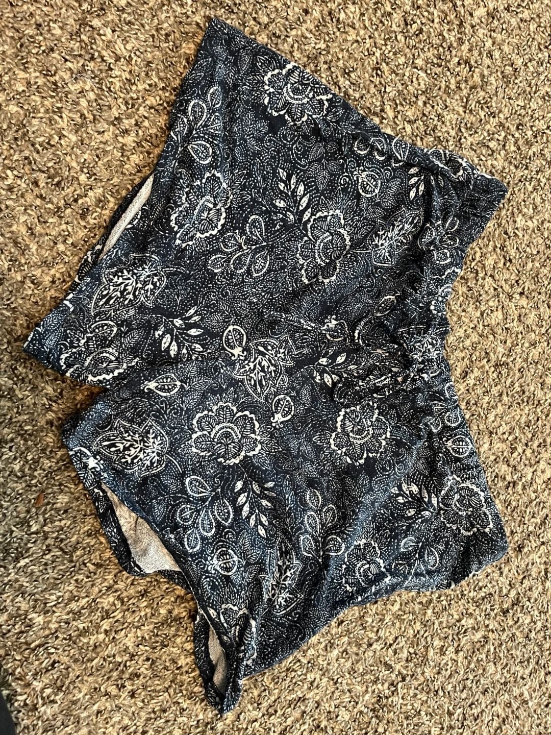 Lucky Brand Womens Paisley Floral Print Drawstring Lounge Shorts Navy White Size Large 1