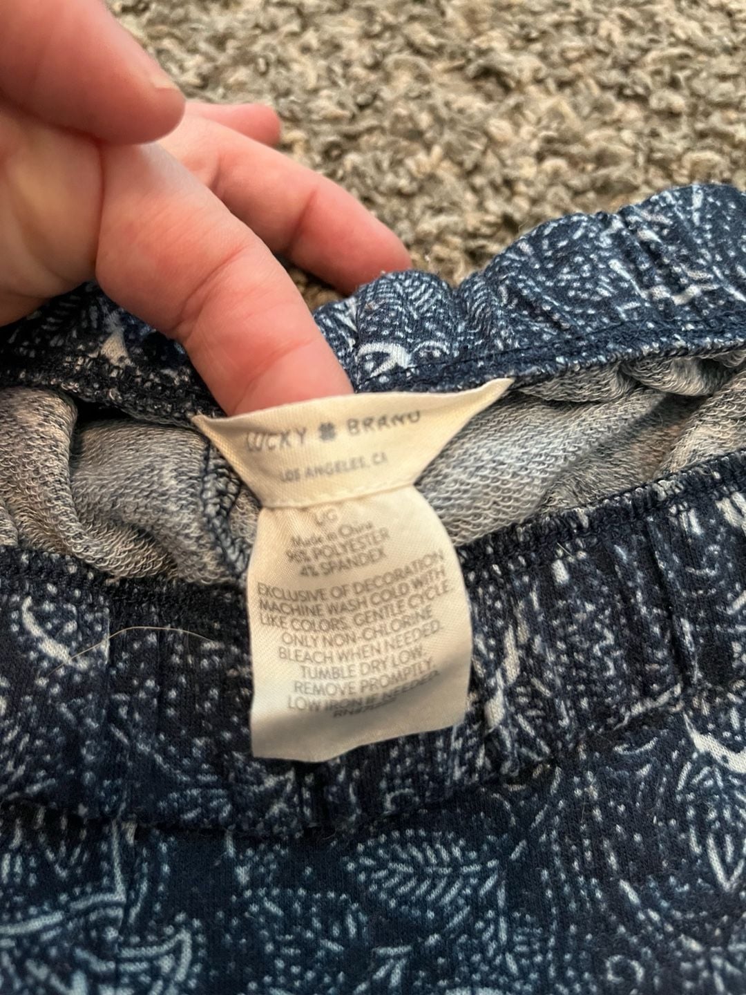 Lucky Brand Womens Paisley Floral Print Drawstring Lounge Shorts Navy White Size Large 2