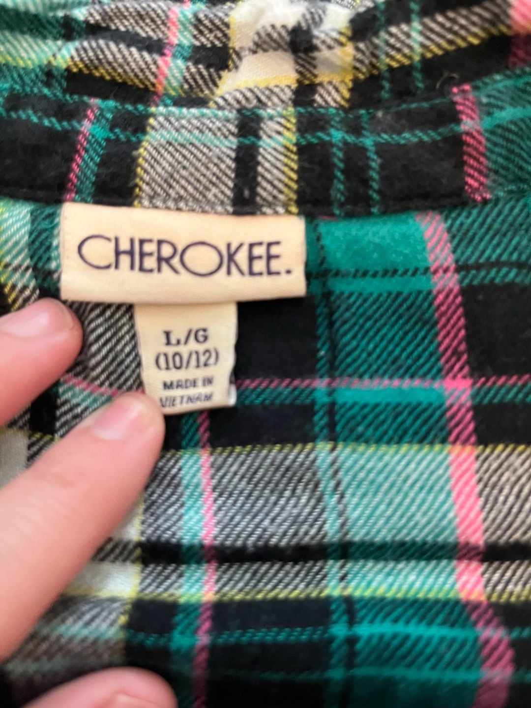 Cherokee Girls Green Plaid Flannel Button Down Shirt Size L/G (10/12) 3