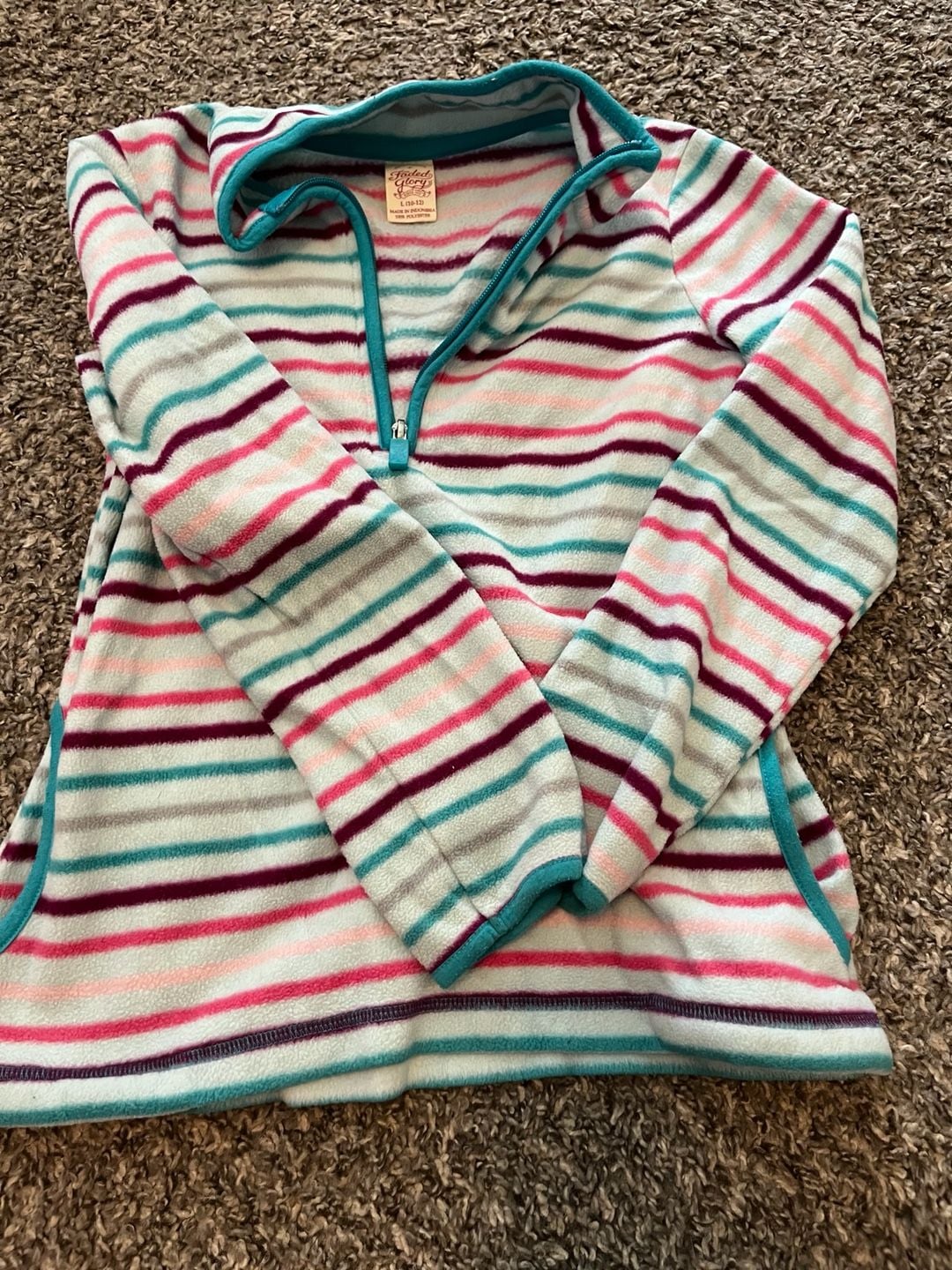 Faded Glory Girls Multicolor Striped Fleece 1/4-Zip Pullover Jacket 1
