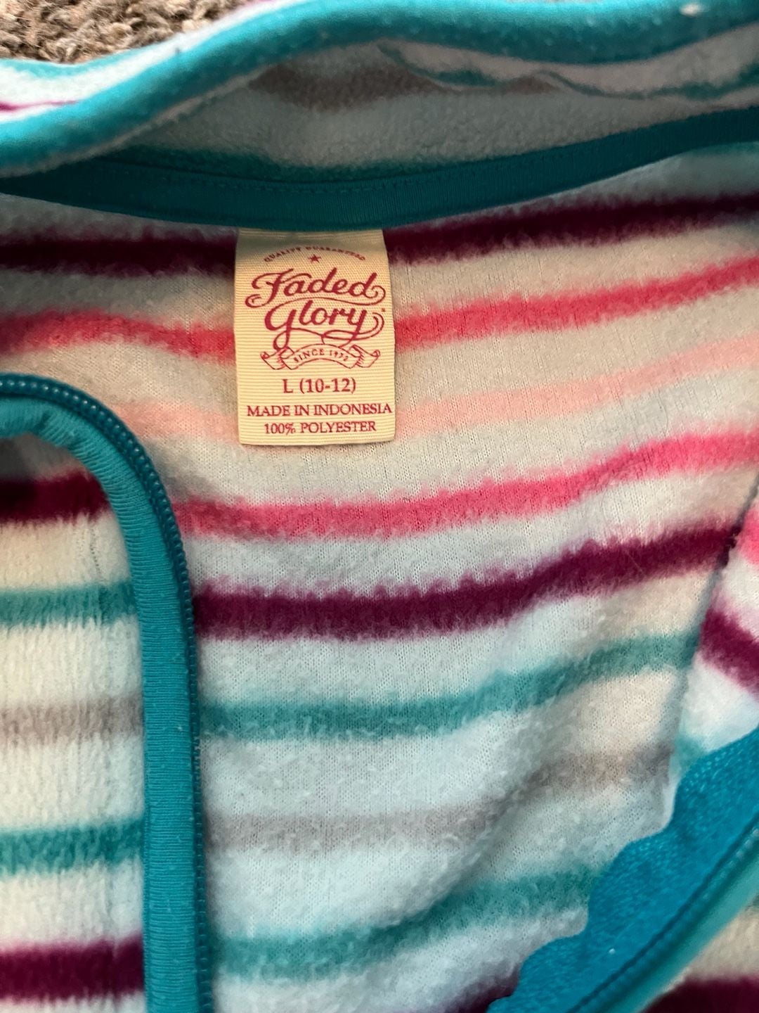 Faded Glory Girls Multicolor Striped Fleece 1/4-Zip Pullover Jacket 2