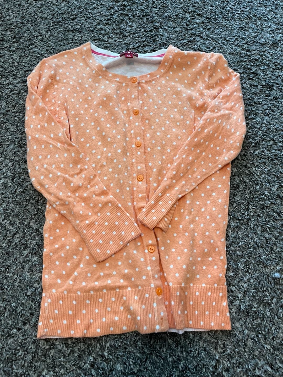 Merona Women's Orange and White Polka Dot Button-Down Cardigan Sweater 2
