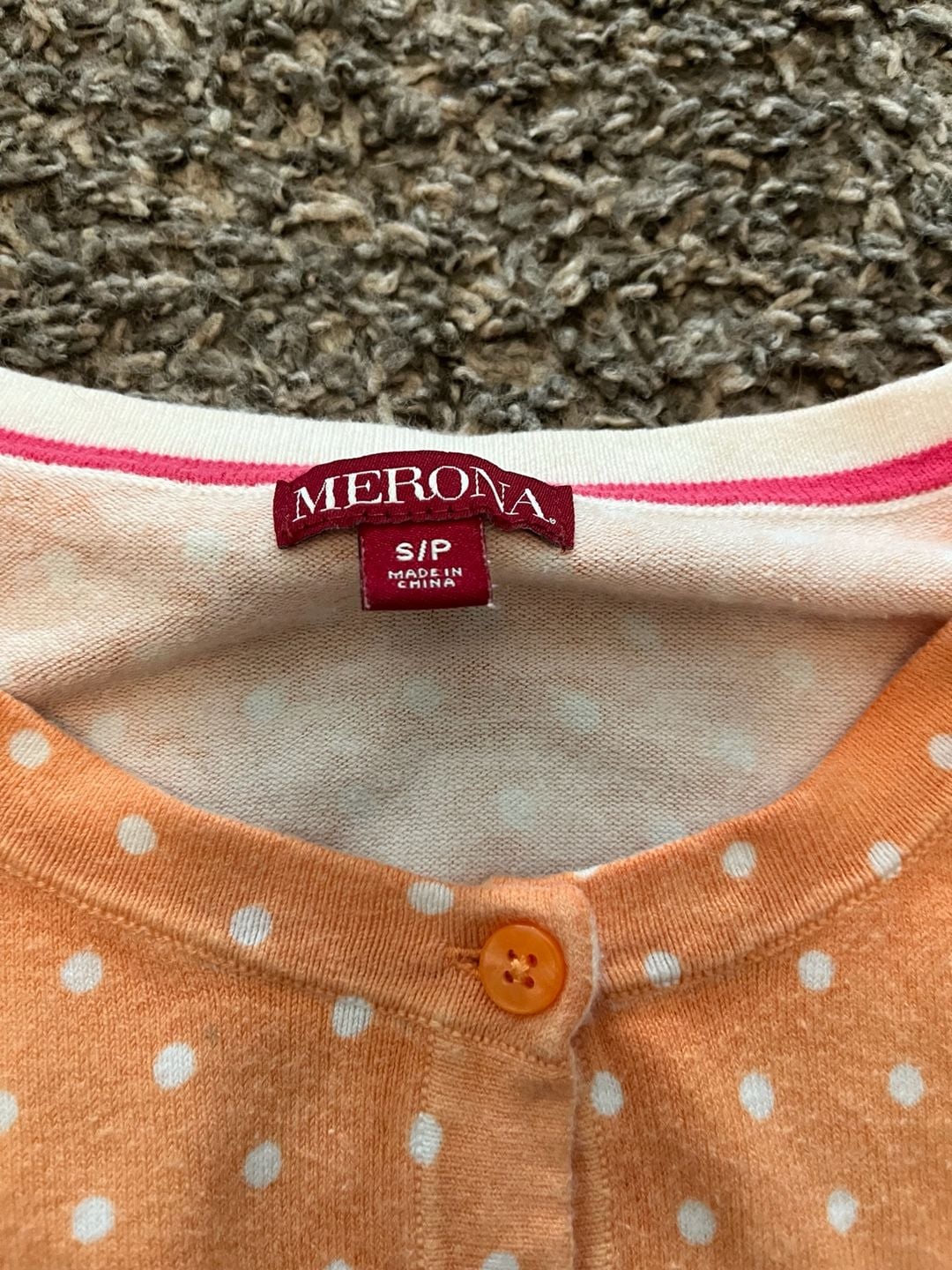 Merona Women's Orange and White Polka Dot Button-Down Cardigan Sweater 3