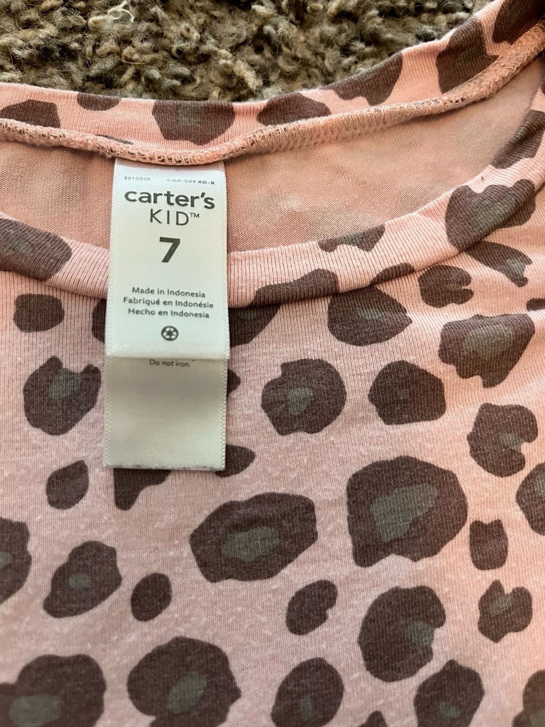 Carter's Kid Girls Pink and Brown Leopard Print Ruffle Sleeve A-Line Dress Size 7 2