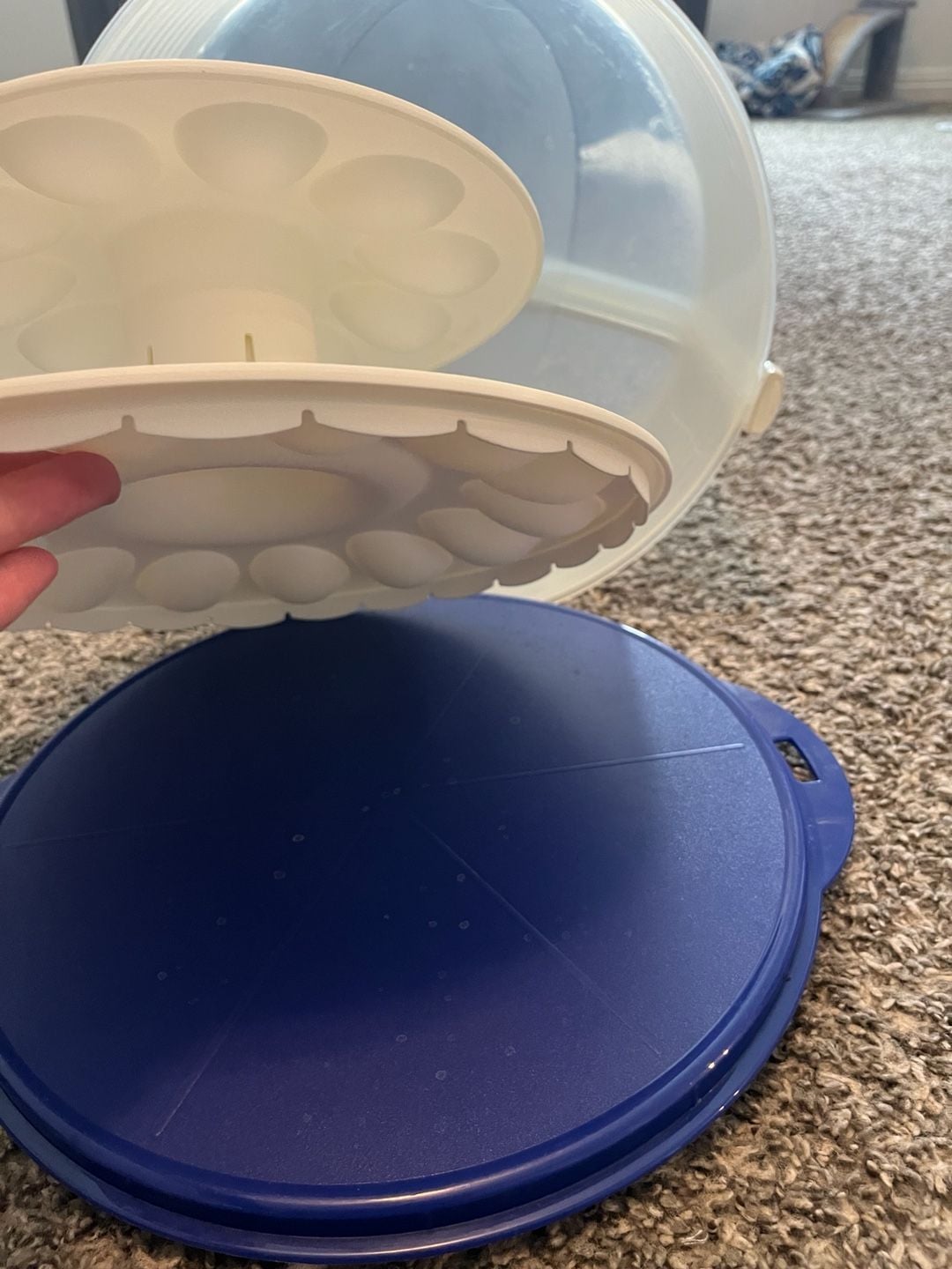 Tupperware Egg Taker and Deviled Egg Carrier with Blue Base and Clear Locking Lid 4