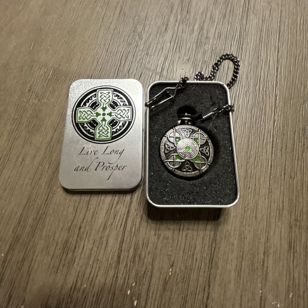 Legends in Steel Celtic Knot Pocket Watch with Case