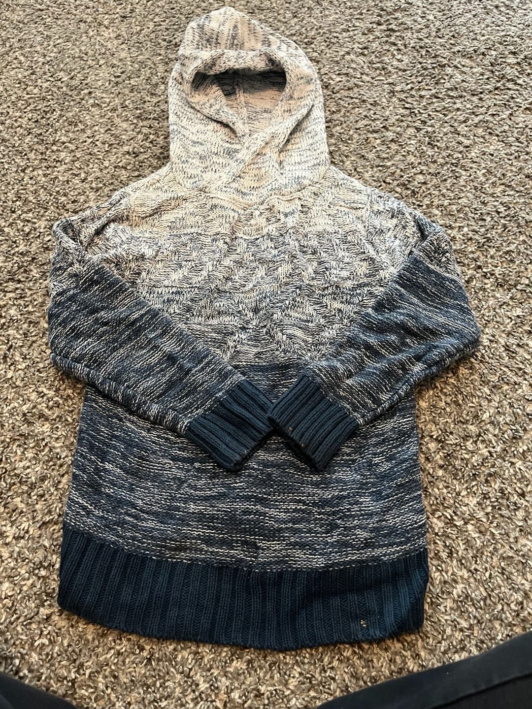 Cat & Jack Boys Blue and White Colorblocked Knit Hooded Sweater Size S (6/7) 1