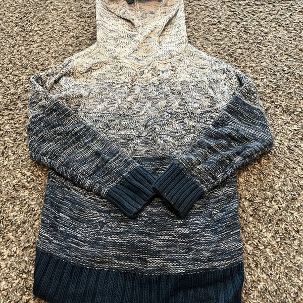 Cat & Jack Boys Blue and White Colorblocked Knit Hooded Sweater Size S (6/7)