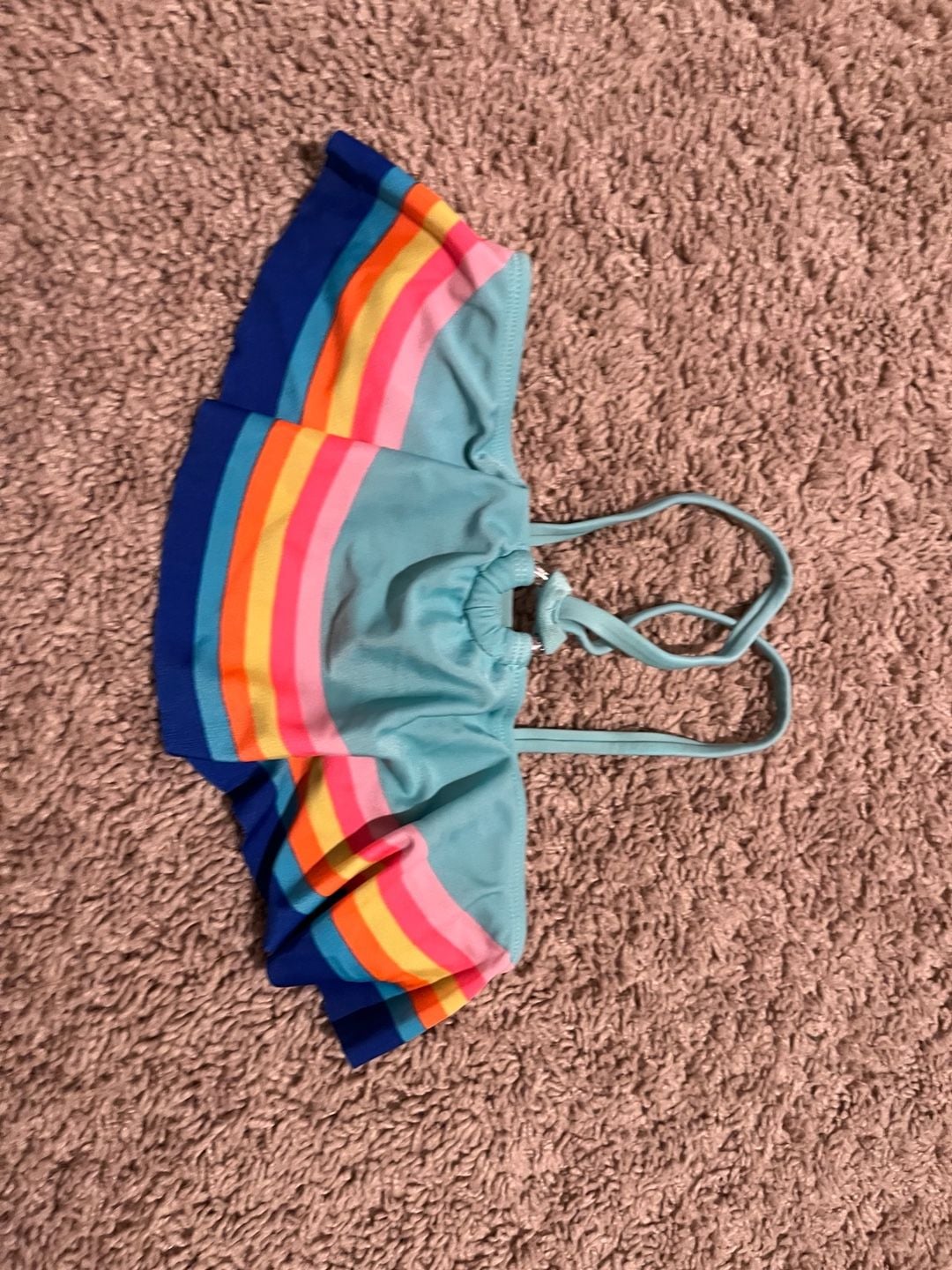 Cat & Jack Girl's Bikini Swimsuit Top Only Large 10/12 Blue Rainbow 1