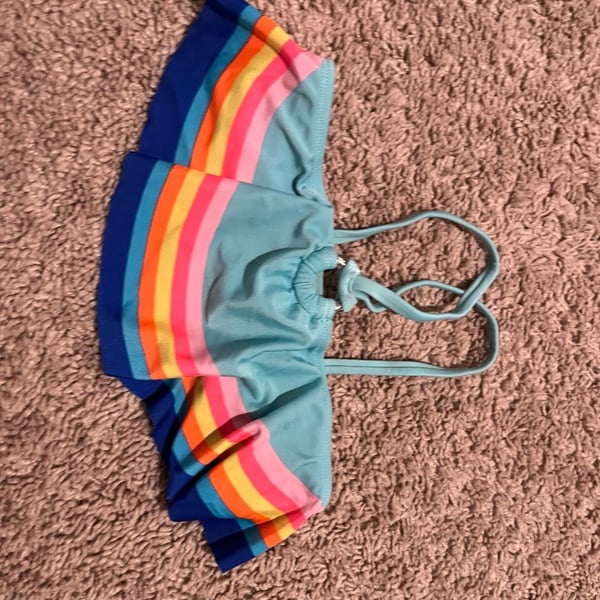 Cat & Jack Girl's Bikini Swimsuit Top Only Large 10/12 Blue Rainbow 