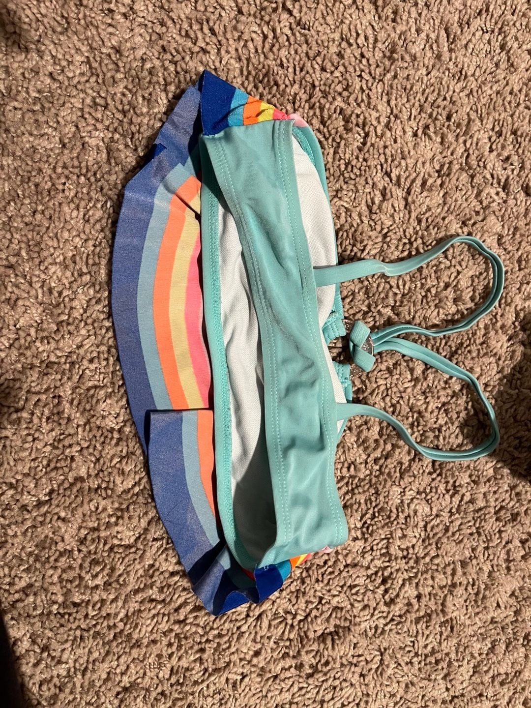 Cat & Jack Girl's Bikini Swimsuit Top Only Large 10/12 Blue Rainbow 2