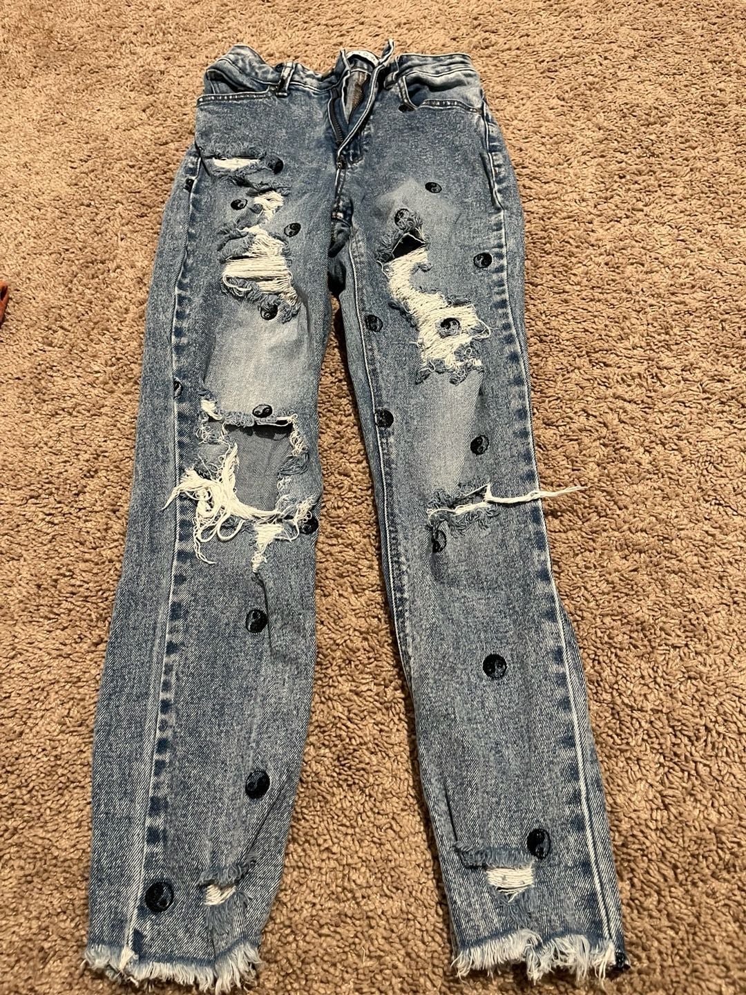 Tinseltown Juniors Jeans sz 5 Medium Wash Embroidered Yin Yang Soft Grunge UI15 1