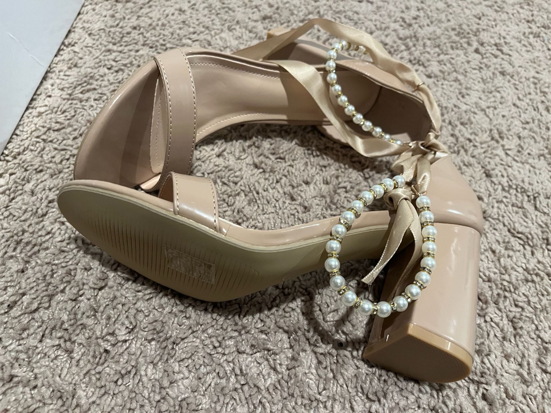 Pearl Ankle Strap Heels in Tan 1