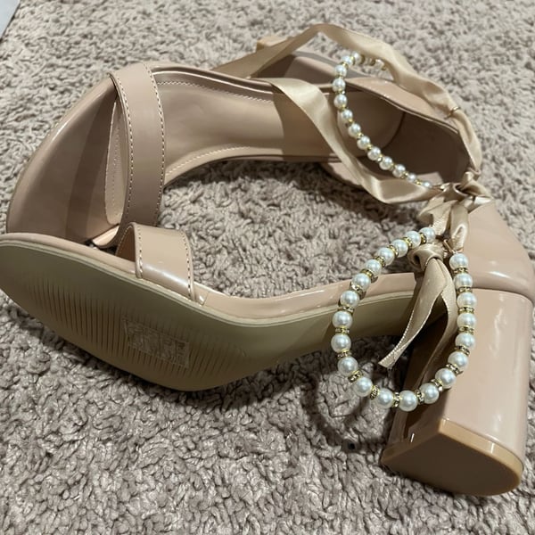 Pearl Ankle Strap Heels in  Tan 