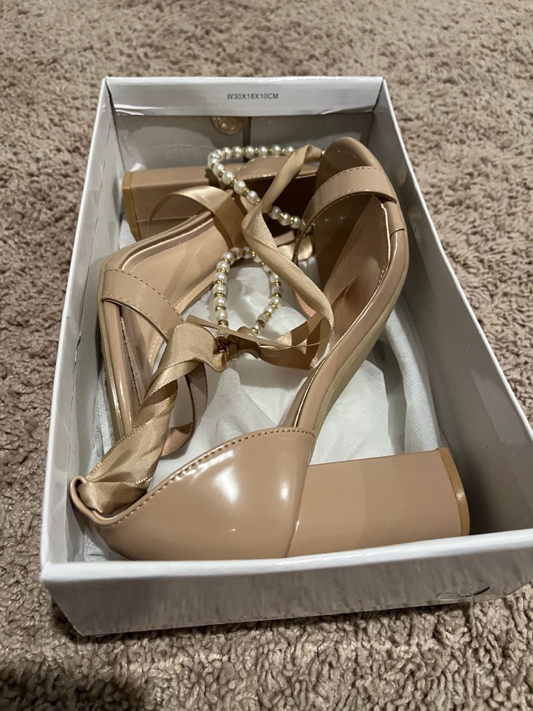 Pearl Ankle Strap Heels in Tan 2