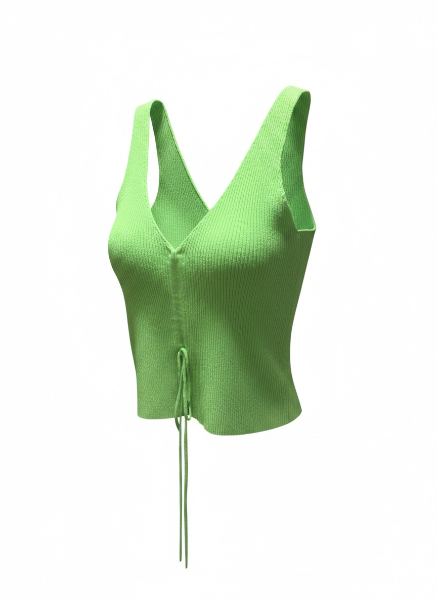 Cotton Emporium V-Neck Ribbed Knit Tank Top with Tie Front Detail 2