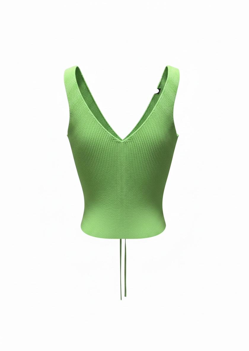 Cotton Emporium V-Neck Ribbed Knit Tank Top with Tie Front Detail 3