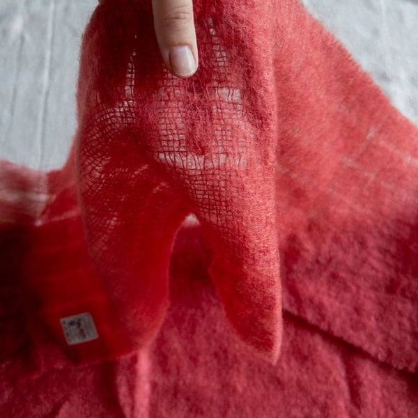 Avoca Handweavers Red Mohair and Wool Blend Scarf Nature Outdoors Granola Soft Coral Pink 