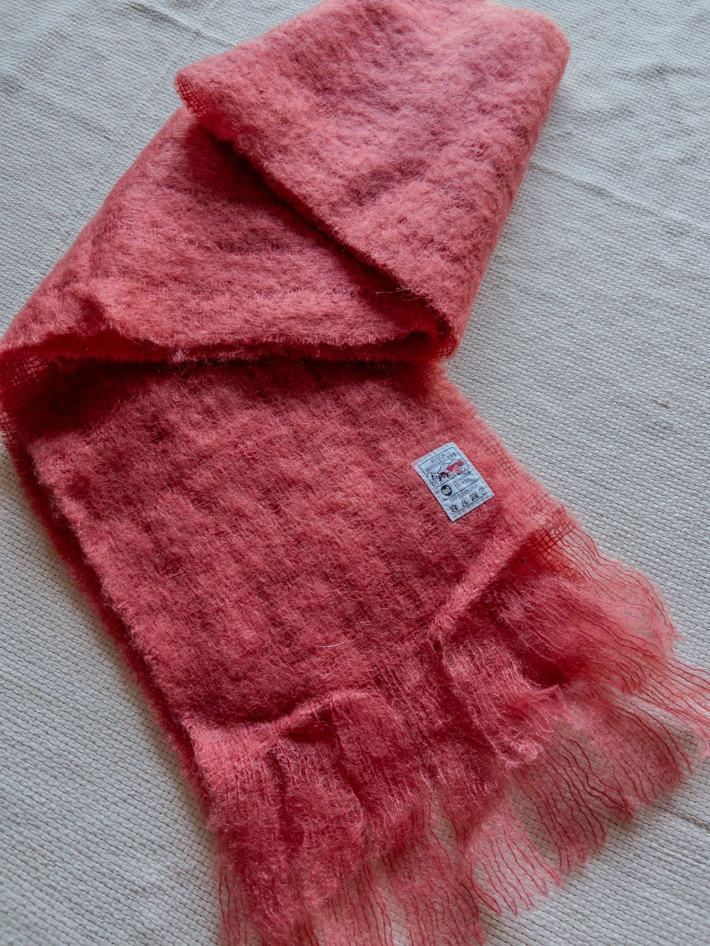 Avoca Handweavers Red Mohair and Wool Blend Scarf Nature Outdoors Granola Soft Coral Pink  7