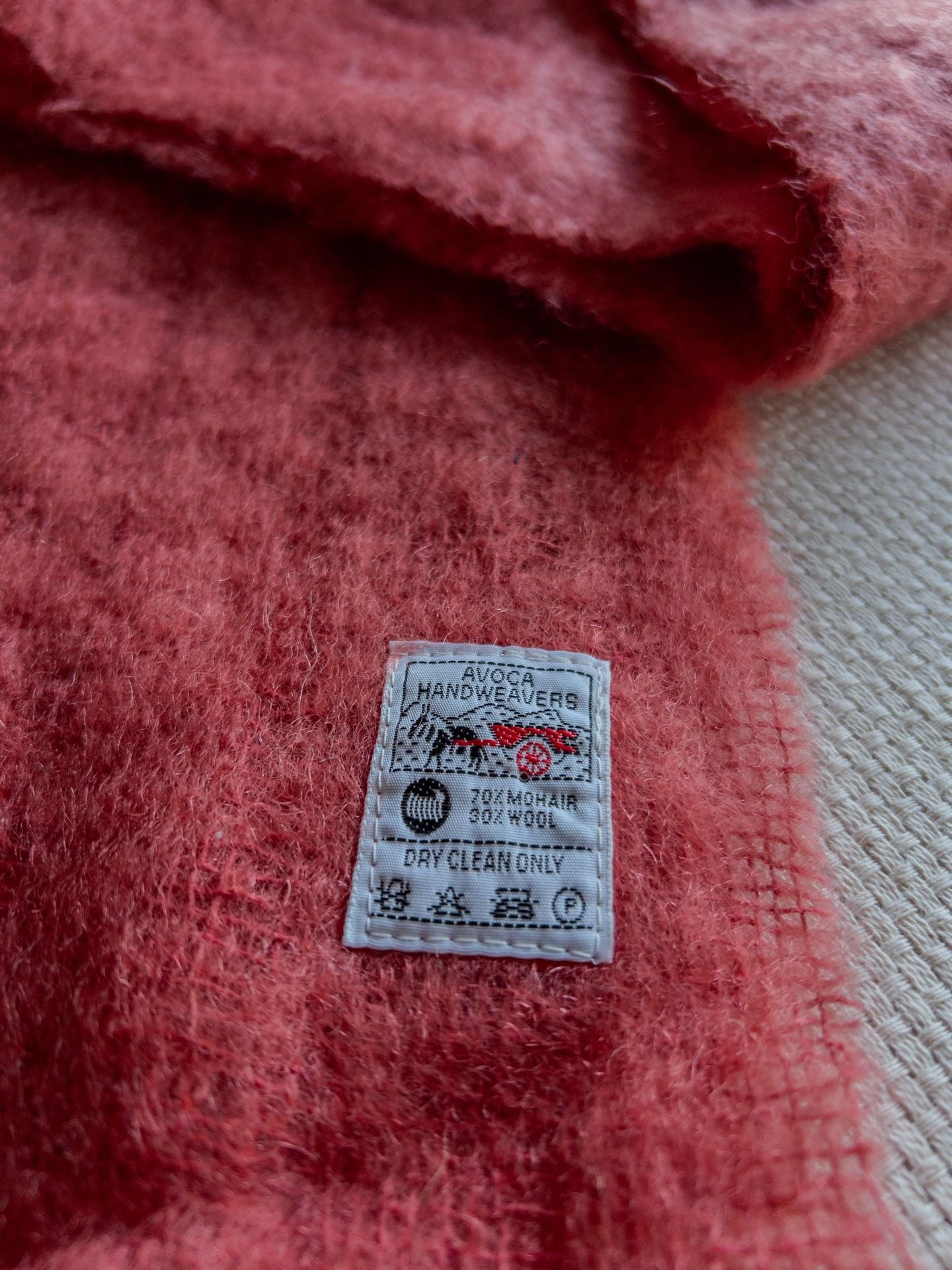 Avoca Handweavers Red Mohair and Wool Blend Scarf Nature Outdoors Granola Soft Coral Pink  8