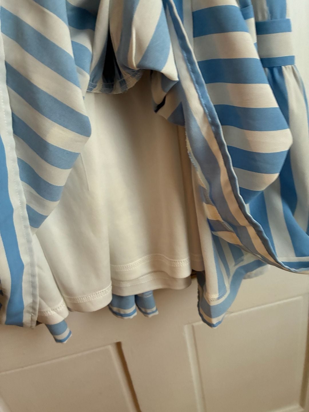 Entro Blue and White Striped Sleeveless Tiered Midi Dress 5