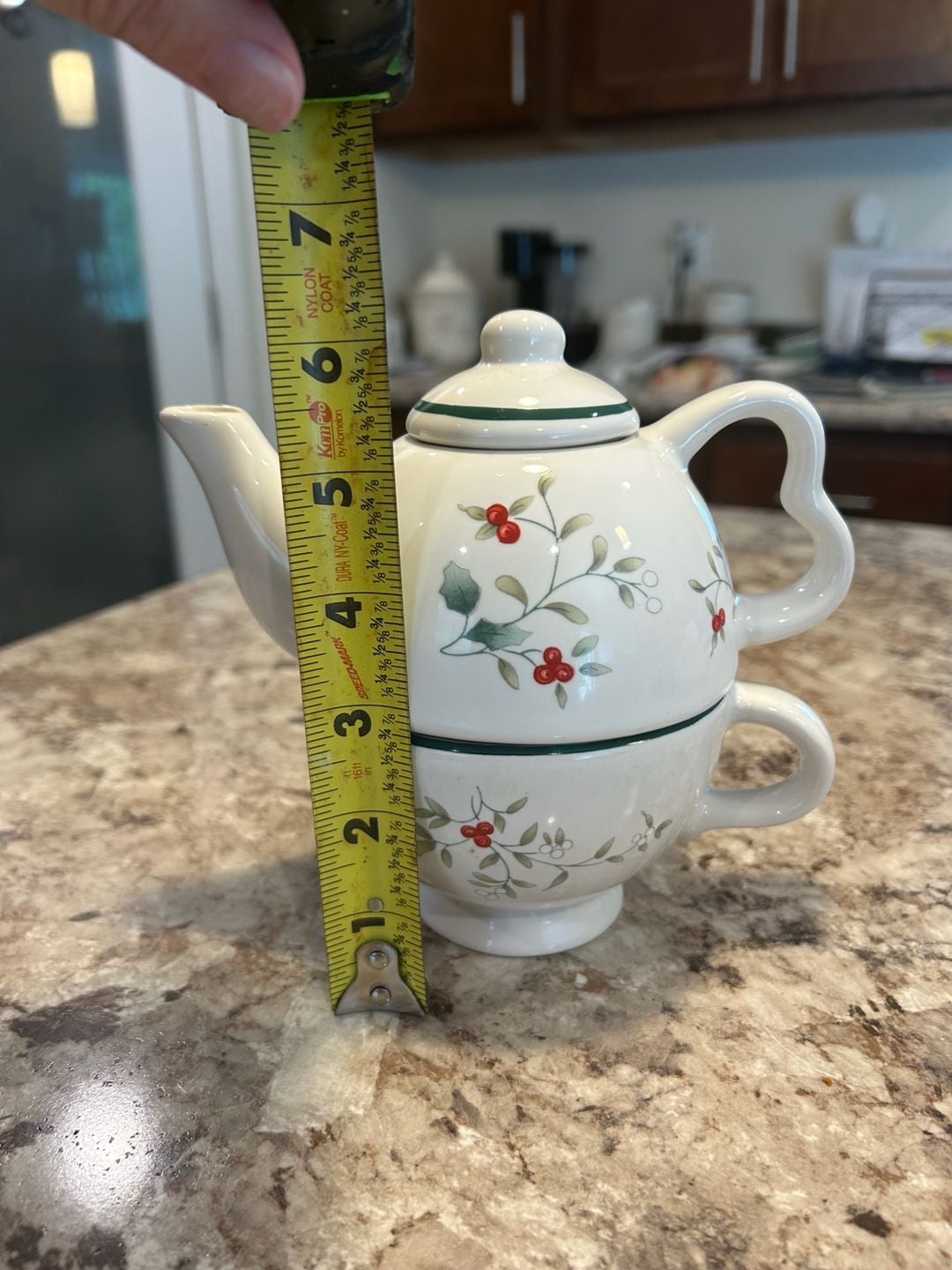 Pfaltzgraff Winterberry Tea for One Stackable Teapot and Cup Set of 2 8