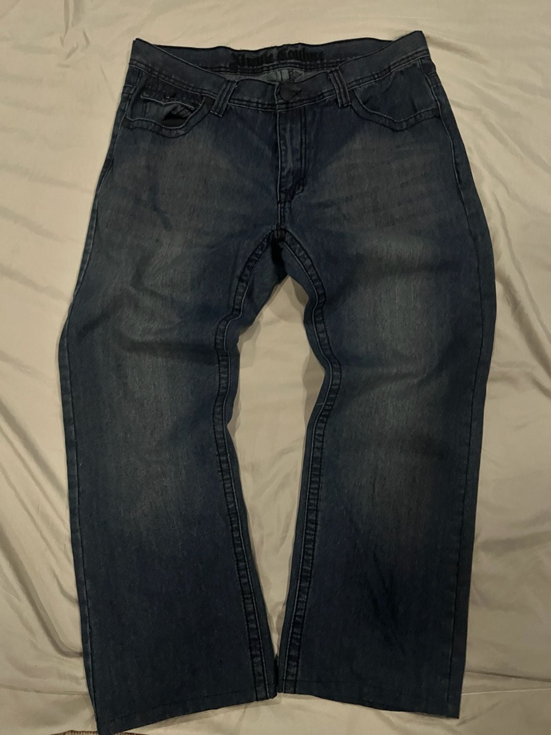 Xtreme Couture Men's Dark Wash Straight Leg Jeans with Embroidered Eagle Flap Pockets W36 L32 3