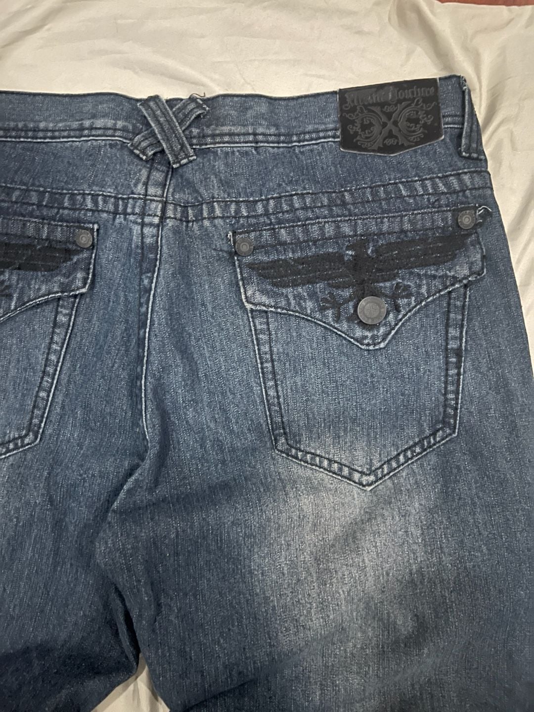 Xtreme Couture Men's Dark Wash Straight Leg Jeans with Embroidered Eagle Flap Pockets W36 L32 6