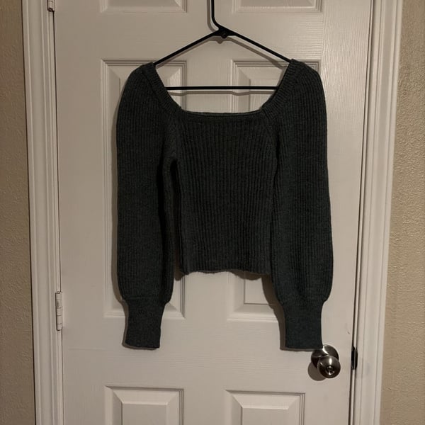 Angie Women's Ribbed Knit Square Neck Puff-Sleeve Sweater