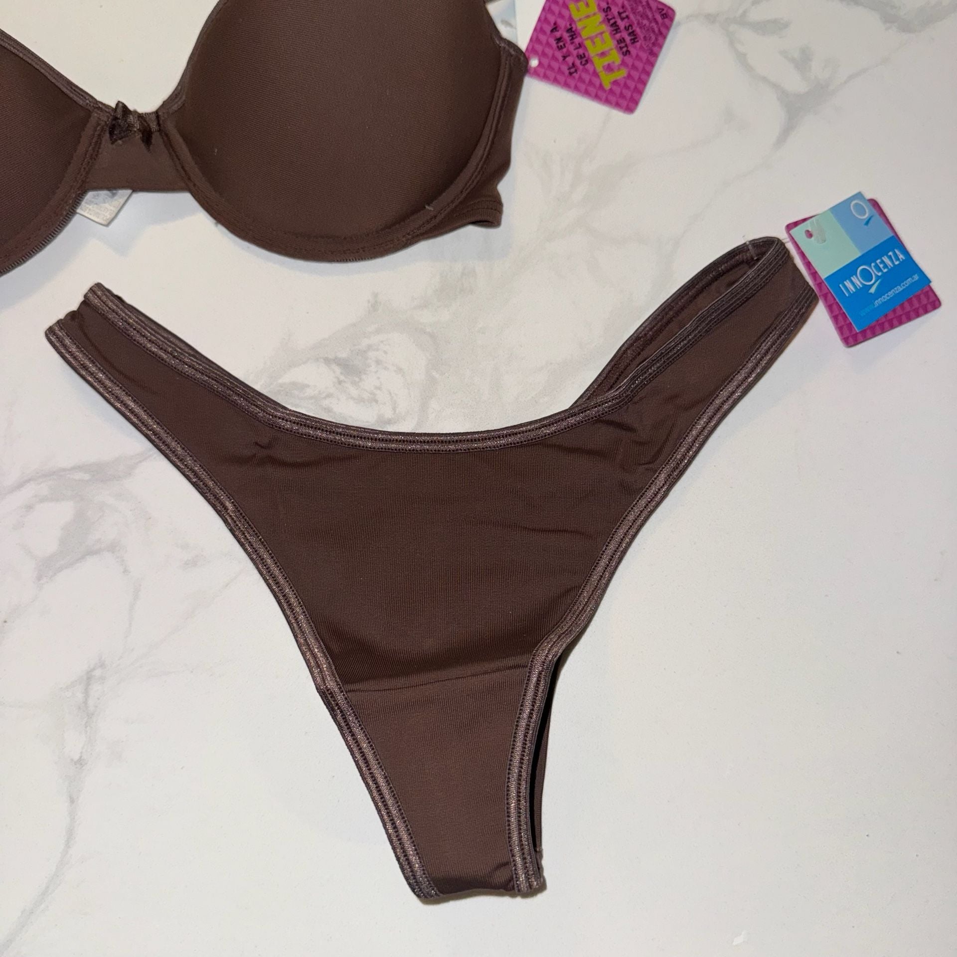 Innocent Lingerie Two-Piece Brown Bra and Thong Set 34B and Small NWT 2