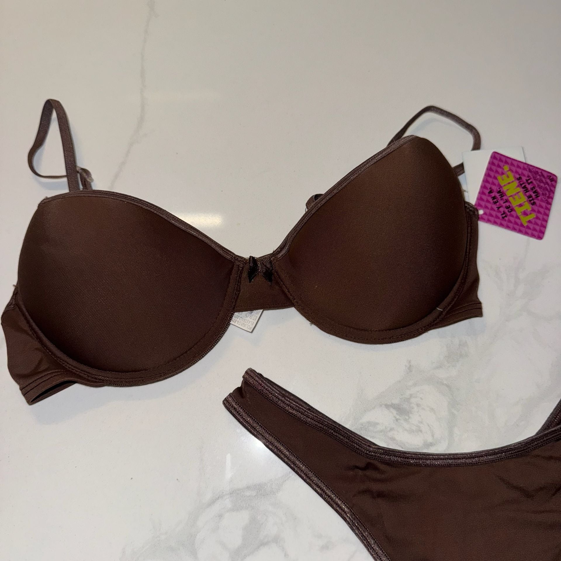 Innocent Lingerie Two-Piece Brown Bra and Thong Set 34B and Small NWT 3