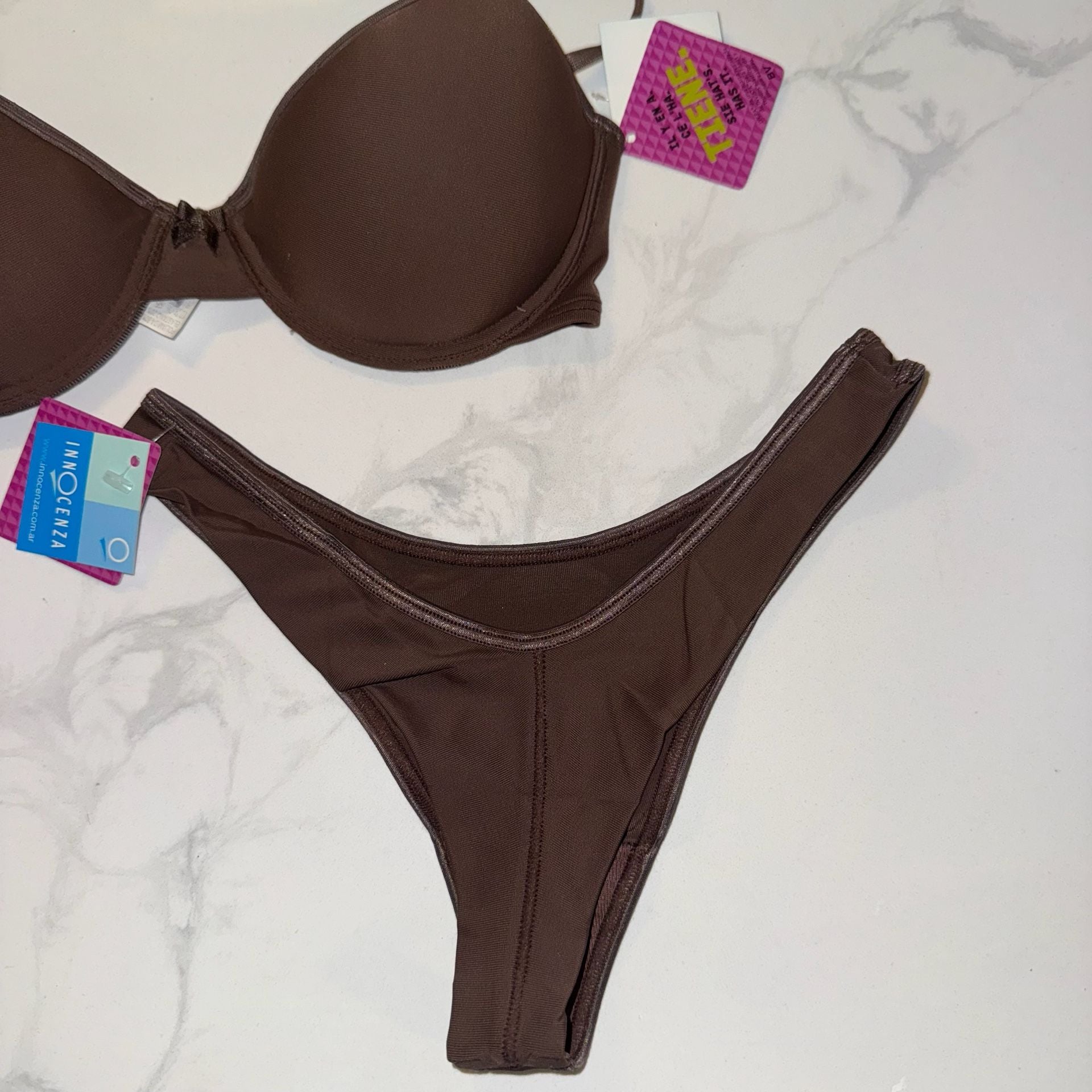 Innocent Lingerie Two-Piece Brown Bra and Thong Set 34B and Small NWT 5