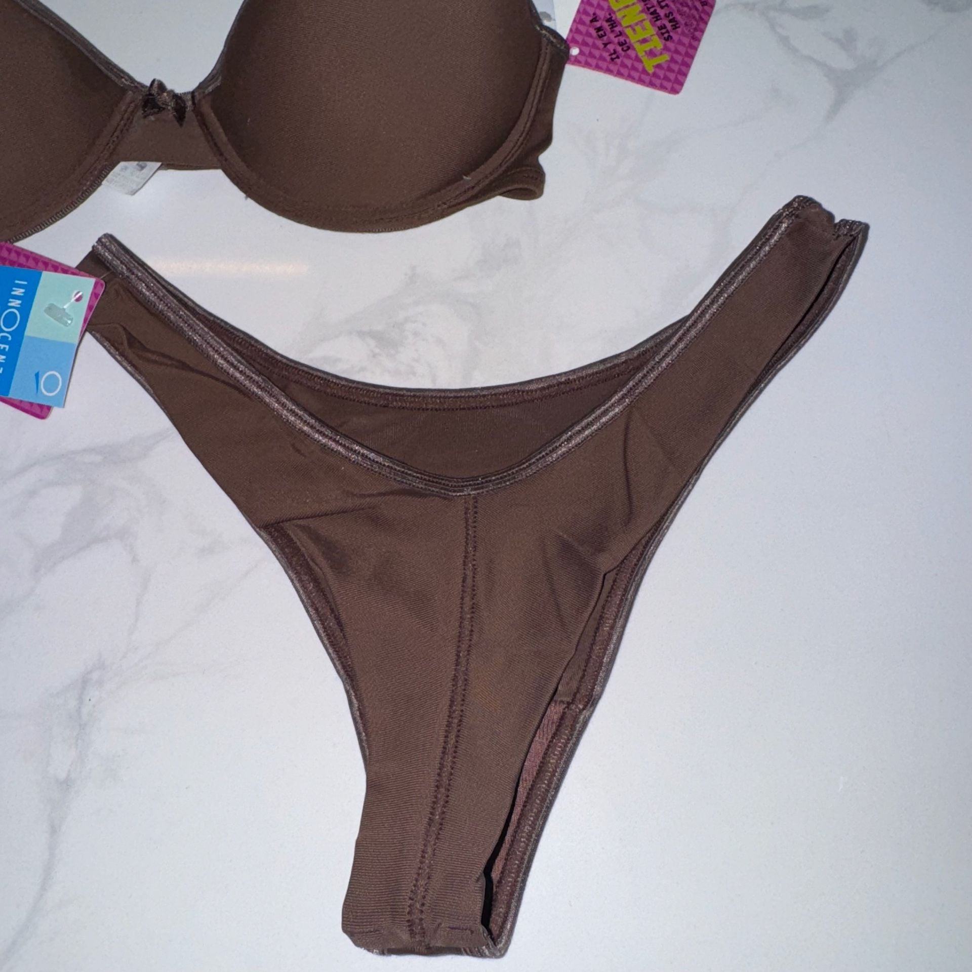 Innocent Lingerie Two-Piece Brown Bra and Thong Set 34B and Small NWT 8