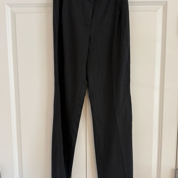 Elie Tahari Women's Black Herringbone Wool Blend Straight Leg Tailored Trousers