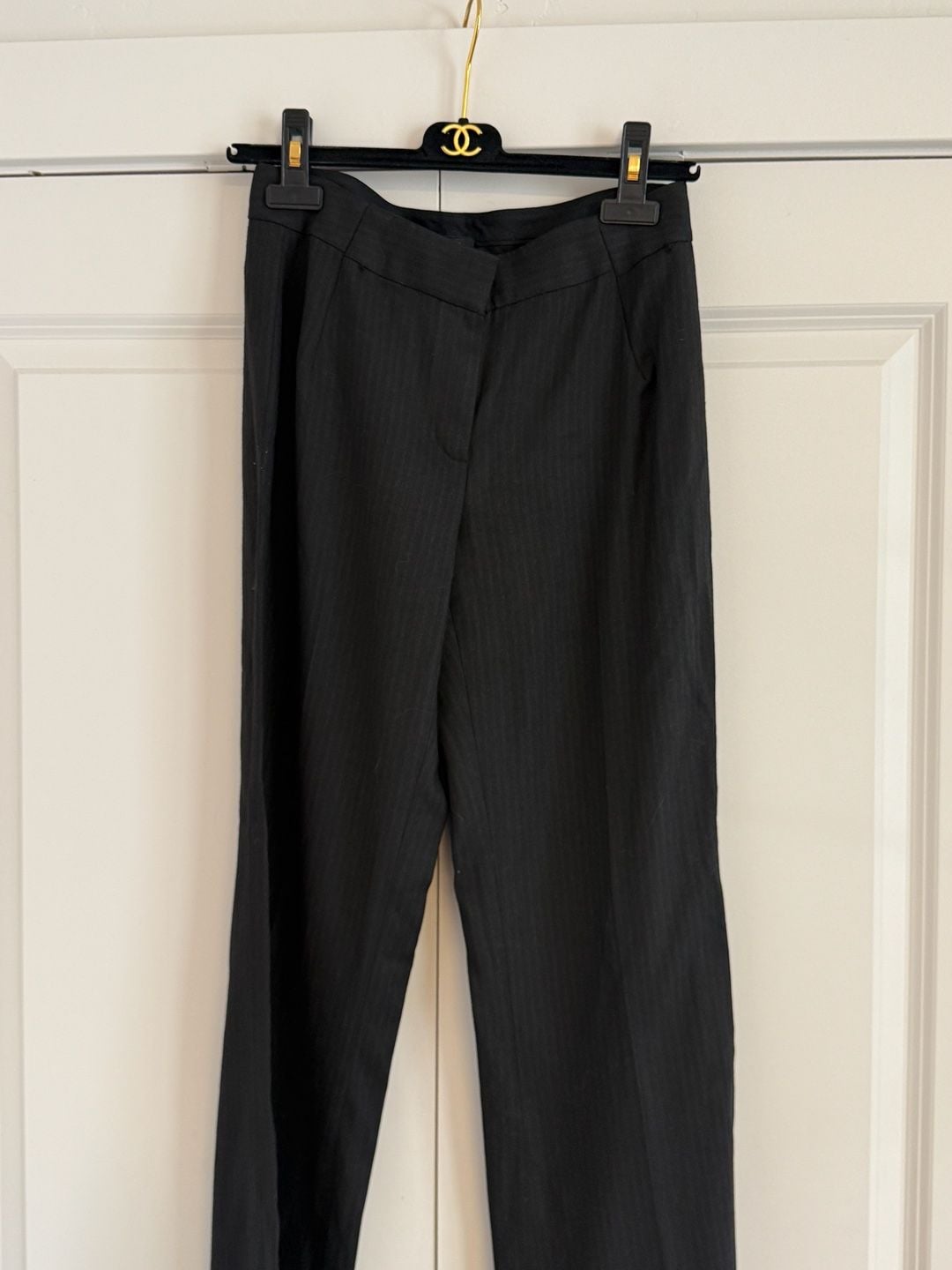 Elie Tahari Women's Black Herringbone Wool Blend Straight Leg Tailored Trousers 3