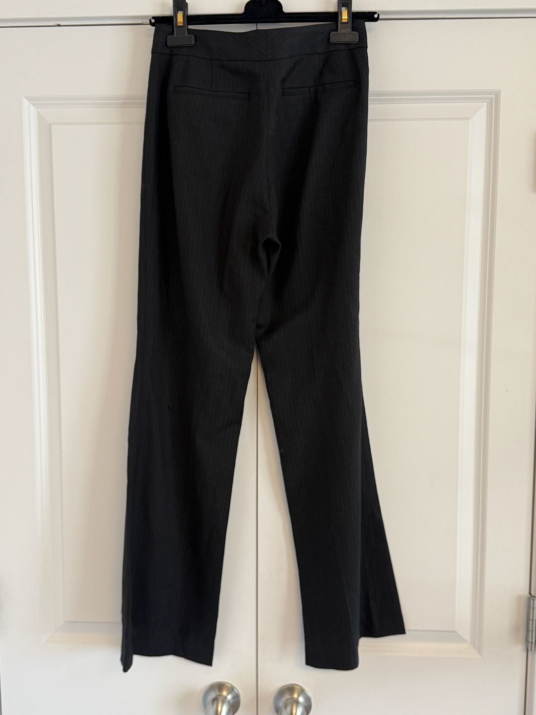 Elie Tahari Women's Black Herringbone Wool Blend Straight Leg Tailored Trousers 4