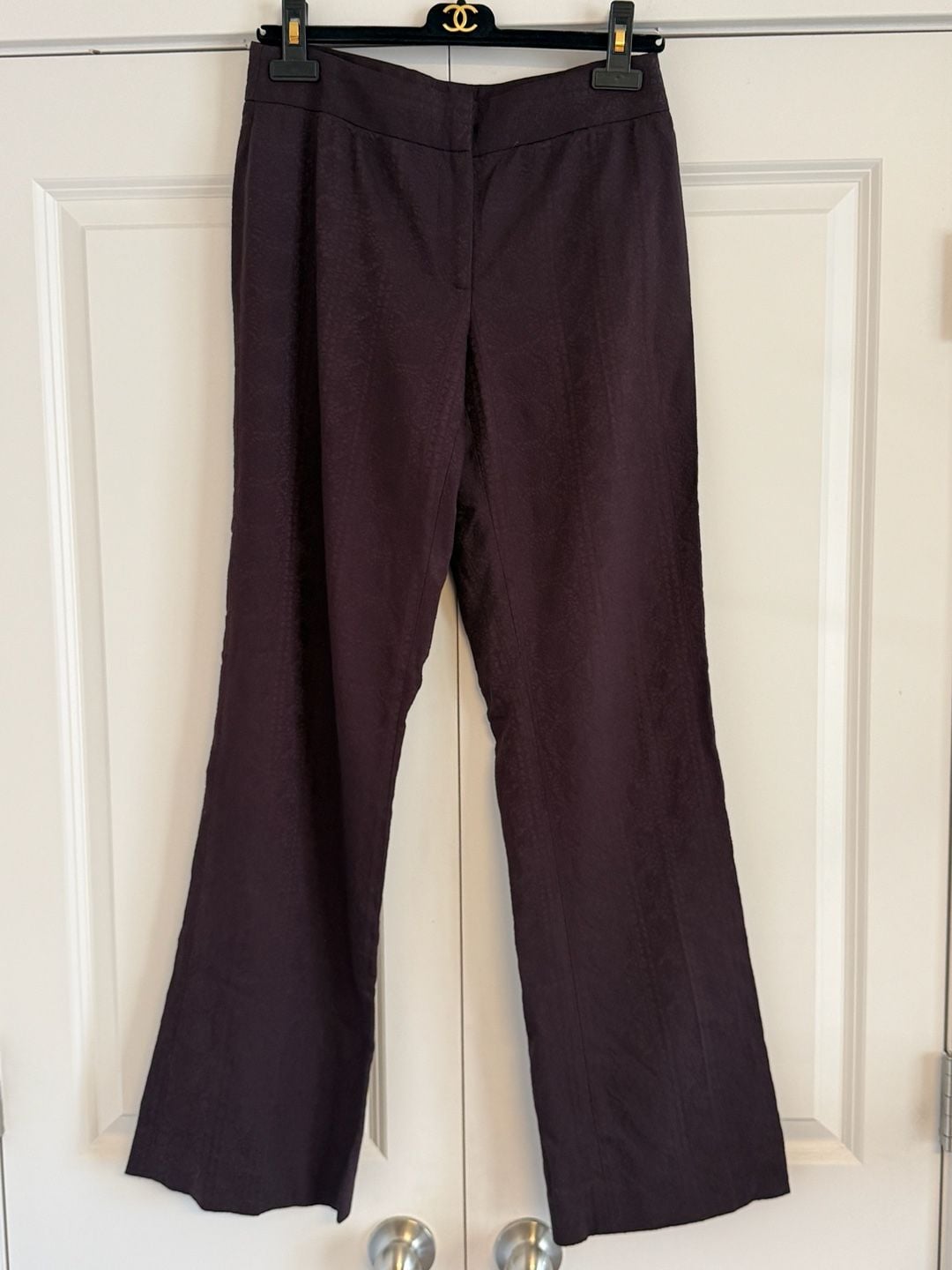 Elie Tahari Women's Dark Burgundy Textured Brocade Straight Leg Trousers Size 4 2