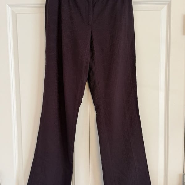 Elie Tahari Women's Dark Burgundy Textured Brocade Straight Leg Trousers Size 4