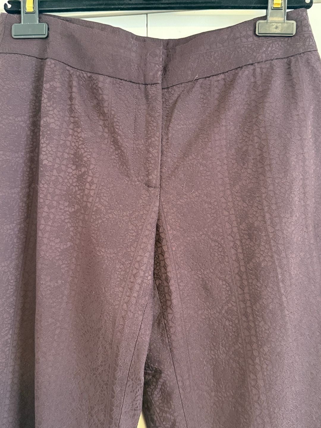 Elie Tahari Women's Dark Burgundy Textured Brocade Straight Leg Trousers Size 4 3