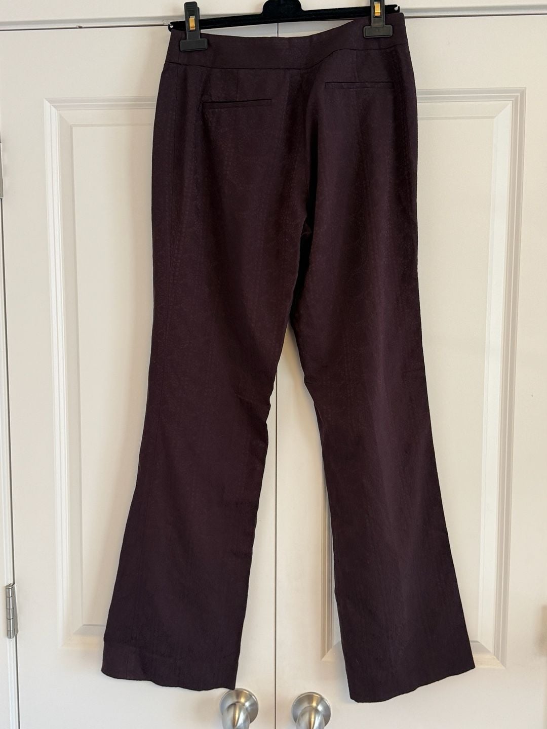 Elie Tahari Women's Dark Burgundy Textured Brocade Straight Leg Trousers Size 4 4
