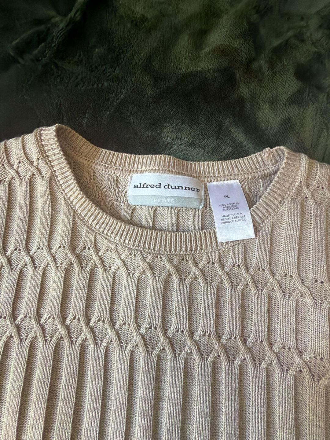 Alfred Dunner Petite Women's Beige Cable Knit Short Sleeve Sweater 2