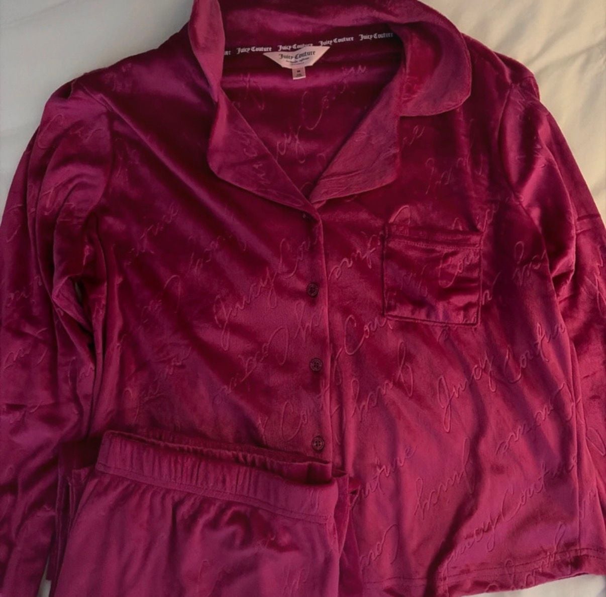 Juicy Couture Sleepwear Velour Logo Embossed 2-Piece Pajama Set 1