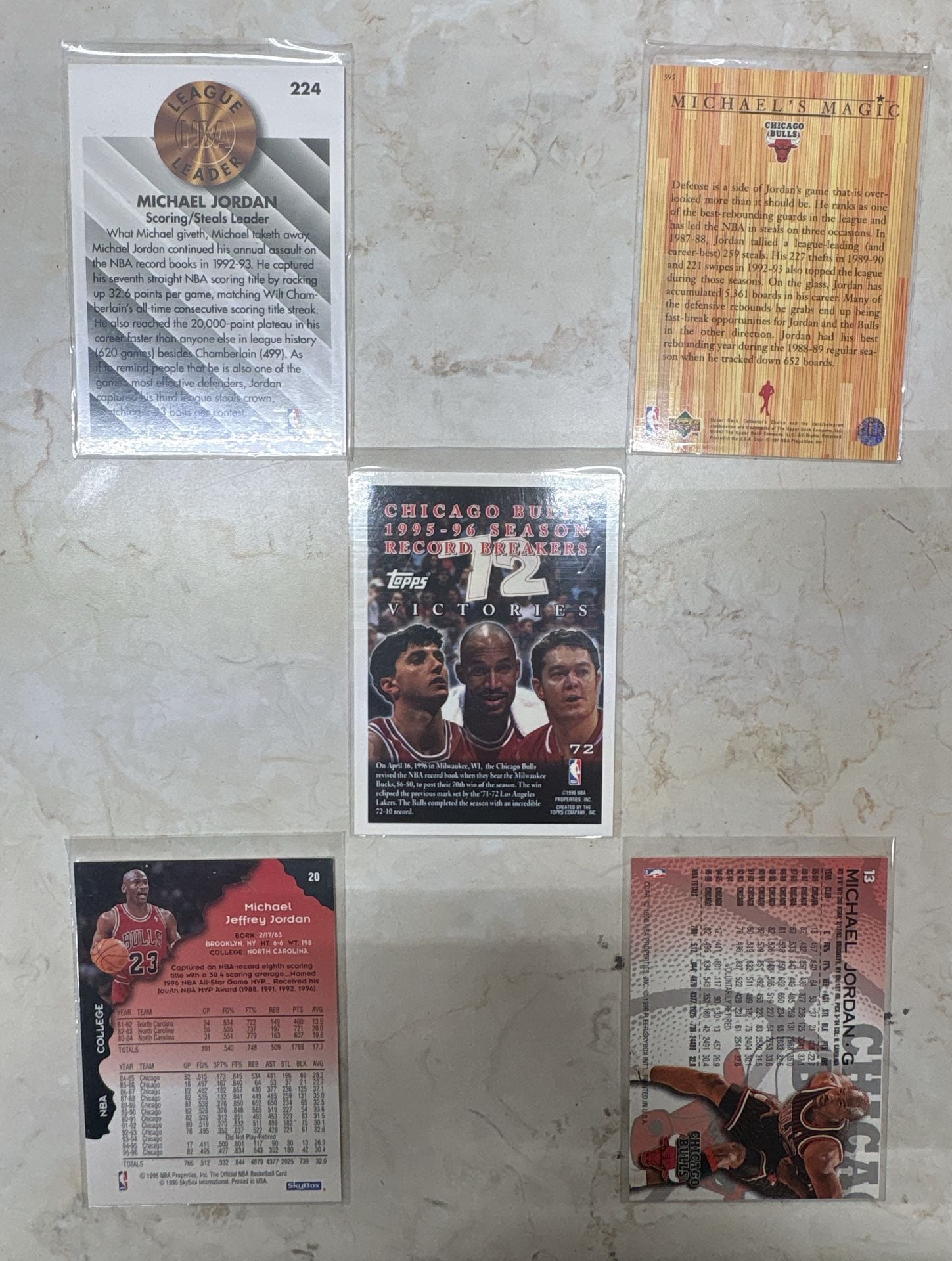 Michael Jordan Chicago Bulls Basketball Card 5 Card Lot including 1993 to 97 Fleer 2