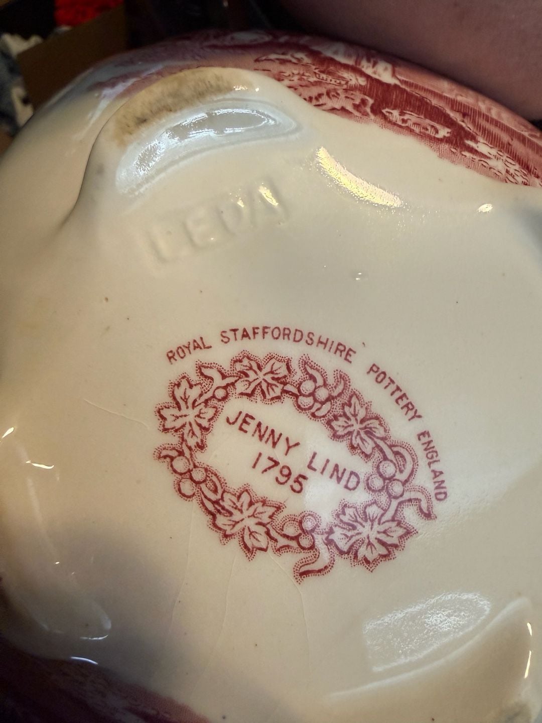 Royal Staffordshire Pottery Jenny Lind 1795 Red Transferware Teapot and Trivet Stand 4