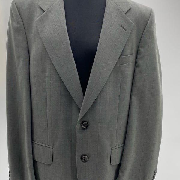 Vintage Men's Gray Pinstriped Two-Button Blazer Jacket